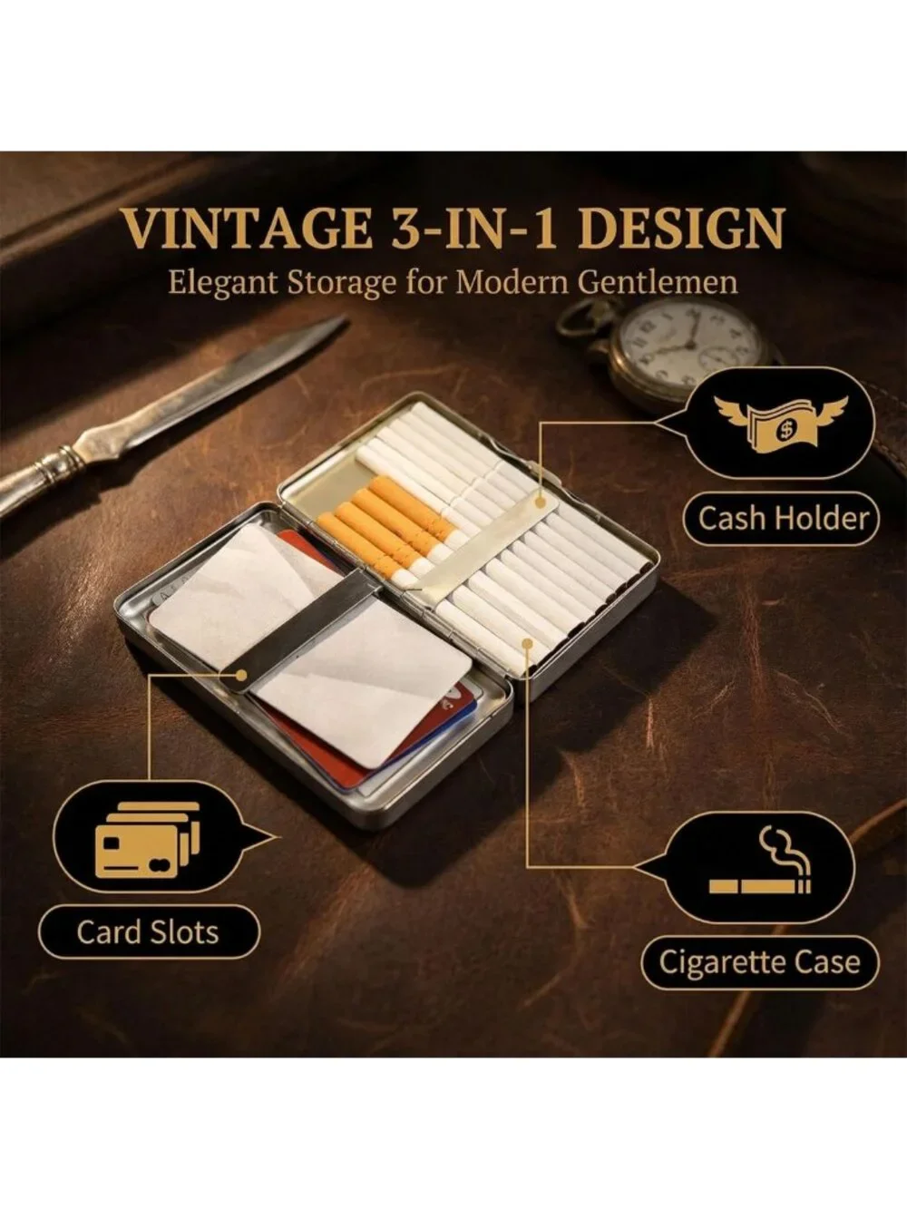 Vintage Art Deco Slim Metal Wallet - Versatile Card & Cash Case for Men & Women
